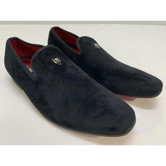 La Milano LEONARD Black Velvet Venetian Loafers Slipper Red Bottoms Men’s 8 EUC - Picture 1 of 9